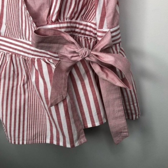 ❤️🤍 Madewell Cotton Ruffle-Hem Wrap Top in Stripe Mix, M - Picture 4 of 10